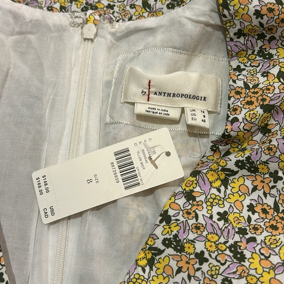 NEW Anthropologie Short-Sleeve Collared Printed Mini Dress, Yellow, Size 8 - Picture 7 of 9